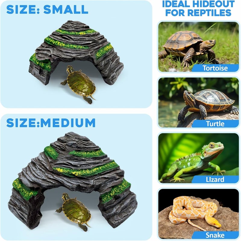 GOZILLA Reptile Hideout Cave,Turtle Tank Accessories Decor,Fish Tank Basking Platform for Bearded Dragon,Snake and Leopard Gecko.(Grey-M) - Image 3